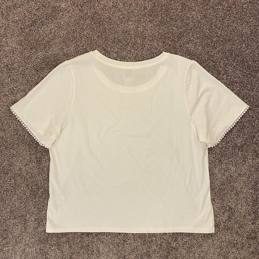 JOIE Women’s Cropped Top Size L White Short Sleeves Crew Neck Cotton Tee NWOT - Picture 5 of 8